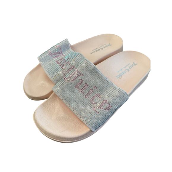 Juicy Couture Rhinestone Logo Slides Sparkle Pool Sandals Size 7 - Picture 1 of 4